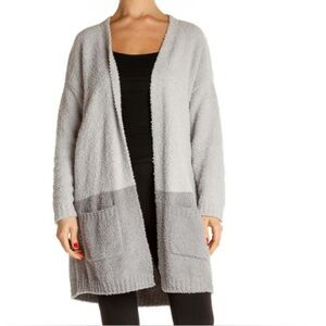 Thread and Supply Gray Stripe Open Front Longline Cozy Cloud Wrap Comfy Cardigan